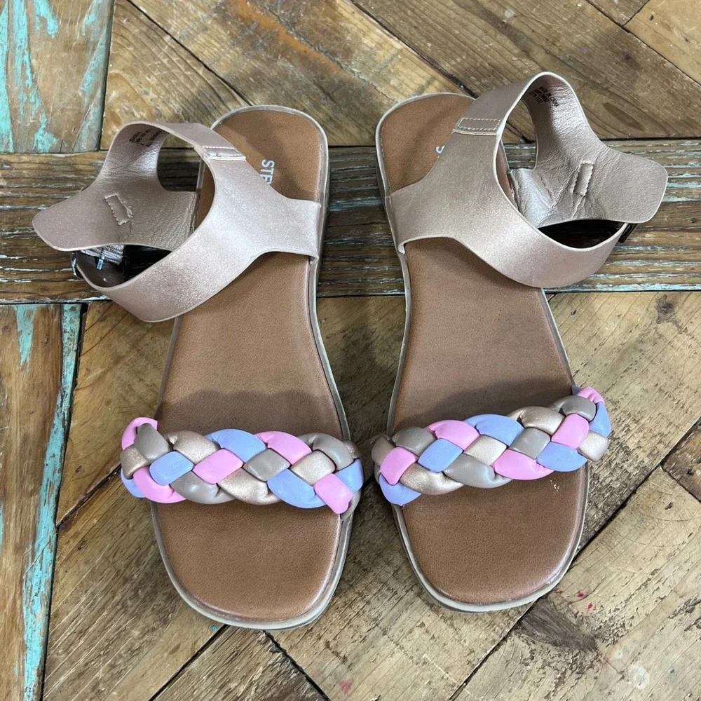 Steve Madden Girls Rose Gold Braided Strap Low Platform Wedge‎ Sandals Size 4